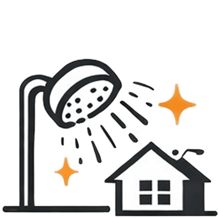 家とシャワーのイラスト